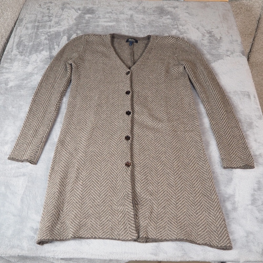 'S Max Mara Wool Cashmere Longline Cardigan Sz S Sweater Houndstooth Jacket Coat